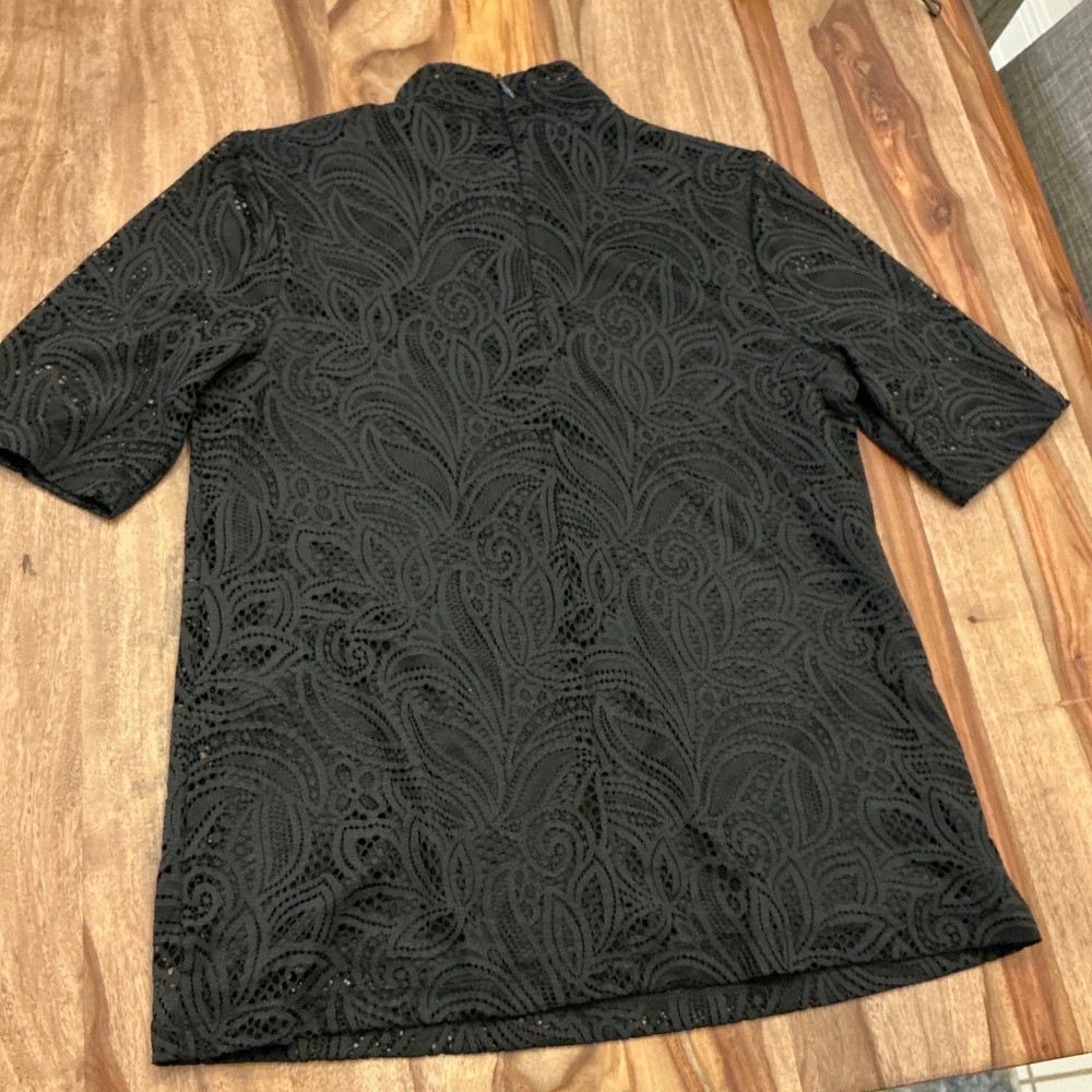 Chicos Black Lace‎ Mock Neck Elbow Sleeve Top Paisley Lined 570377818 NEW - Picture 9 of 10